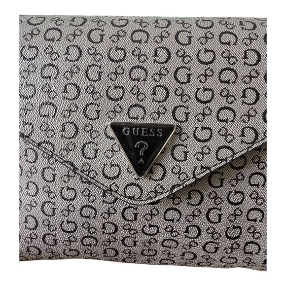 GUESS Clutch Bag Gray Black Logo Print Envelope Purse Women’s Handbag - Picture 14 of 14